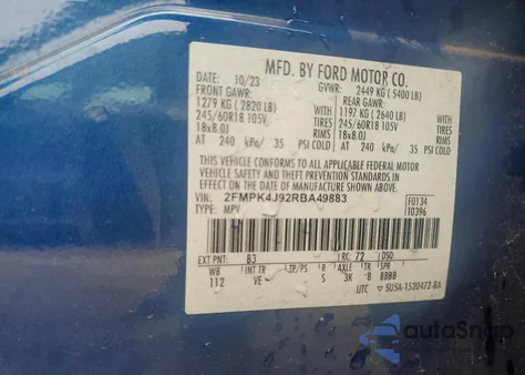 2024 Ford Edge Sel из США, поврежденный, VIN 2FMPK4J92RBA49883